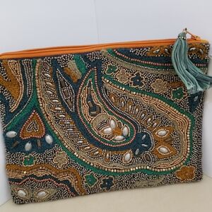 Beaded Paisley Clutch with Tassel
